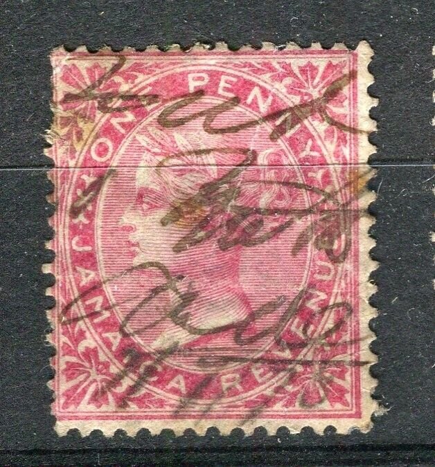 JAMAICA; 1880s classic early QV Revenue . issue used Shade of 1d. value