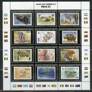 CENTRAL AFRICA 2020 WWF FAUNA ON STAMPS S1 COUNTRIES SHEET MINT NEVER HINGED