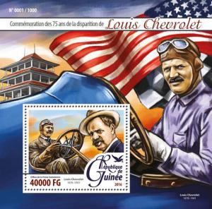 Guinea Cars Stamps 2016 MNH Louis Chevrolet 75th Memorial Anniv People 1v S/S