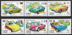 Ajman MNH Set Of 6 Sports Cars VROOOOOM!!!!!