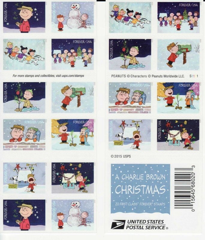 US Scott 5030b Peanuts Charlie Brown Pane of 20 VF Self Adhesive FRESH