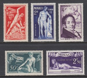 Monaco Sc 209-213 MLH. 1948 Francois Bosio & Statues, postage set cplt, fresh
