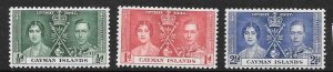 CAYMAN ISLANDS SG112/4 1937 CORONATION MTD MINT