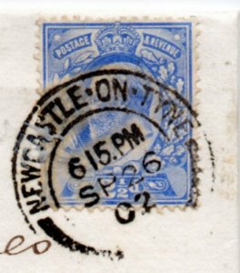 1902 Sg 230 2½d on 1902 Cover From Newcastle Upon Tyne to Barcelona 