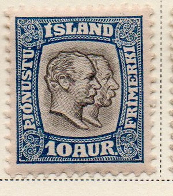 Iceland Sc  O34 1907 10 aur 2 Kings Official stamp mint