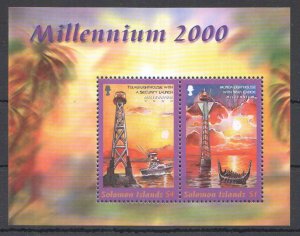 Ft186 2000 Solomon Islands Marine Life Ships Lighthouses Millennium Bl59 Mnh