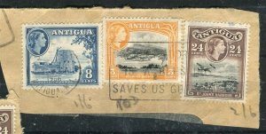 ANTIGUA; 1950s early QEII issues fine used stamps on POSTMARK PIECE