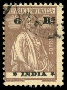 PORTUGUESE INDIA Sc 375Q USED  - 1921 6r - Ceres Perf 12 x 11½ Ordinary paper