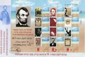 ISRAEL 2013  ABRAHAM LINCOLN BLUE/WHITE SHEET ON FIRST DAY COVER