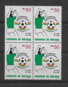 BOLIVIA 1983 AMERICAN YOUTH FOOTBALL WORLD CUP SPORTS BLOCK SC 689 MI 1001 MNH