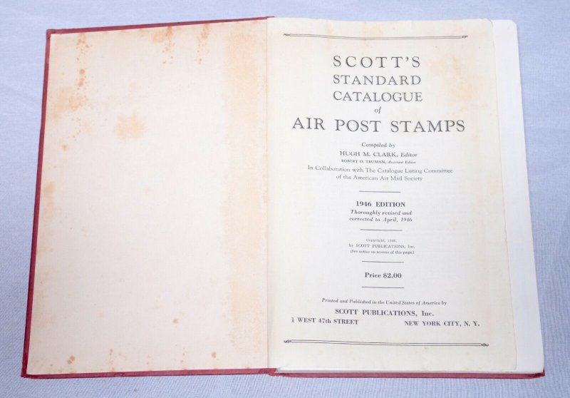 1946 SCOTT Air Post Stamps Standard Catalogue Worldwide Mail Postage Hardcover 