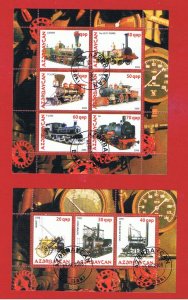 Azerbaijan  2008  CTO OG NH  Souvenir Sheet of 6 +3   Locomotives    Free S/H