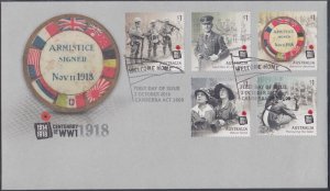 AUSTRALIA # 4867-71 SET of 5 on FDC for ARMISTICE SIGNED after WORLD WAR I