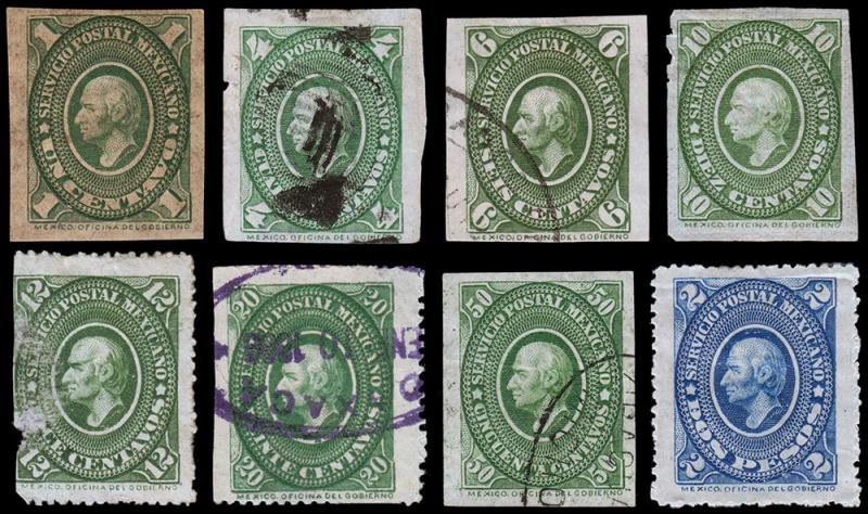 Mexico Scott 150, 153, 155-158, 160, 162 (1884) Mint/Used H G-F, CV $61.60