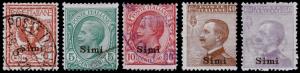 Italy - Aegean Islands, Simi Scott 1-3, 7-8 (1912) Used/Mint H F-VF, CV $31.70 B