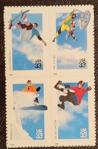 US Scott # 3321-3324; Four 33c Extreme Sports from 1999; VF; MNH, og; blk of 4