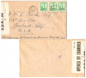 New Zealand 1d KGVI (3) 1945 Dunedin C.I., Aust. to Burbank, Calif.  Zealand ...