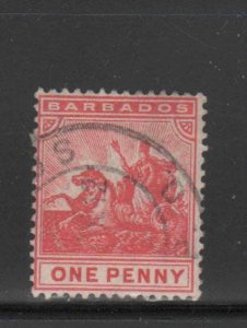 BARBADOS #94  1909  1p   BADGE OF THE COLONY  F-VF  USED   a