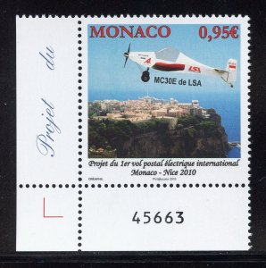 Monaco 2604 MNH,  1st. Intl. Electrical Postal Flight Issue from 2010.