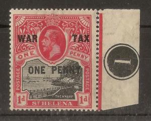 St Helena 1916 1d War Tax Opt Plate 1