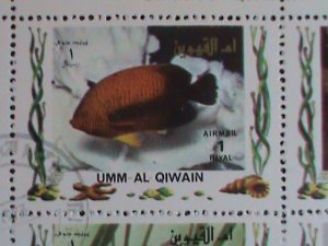 ​UNN AL QIWAIN :MARINE LIFE-TROPICAL FISHES STAMPS CTO LARGE FULL SHEET VF