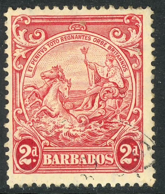 BARBADOS 1938-47 KGVI 2d Rose Lake BADGE OF COLONY Issue Sc 195A VFU