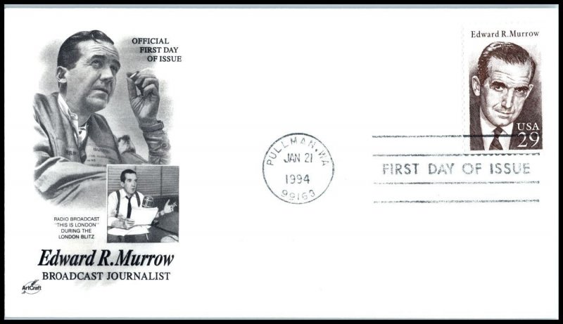 1994 Edward R Murrow Sc 2812 FDC ArtCraft, journalism CBS WWII radio UA