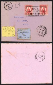 St Lucia Turks and Caicos KGV 1/4d x 2 1d and 2d Post Dues RARE on Cover