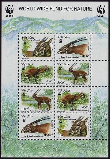 Viet Nam 2966-2969a sheet, MNH. WWF 2000: Pseudoryx nghetinhensis.