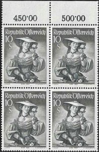 1950 Austria 10 Schillings Costumes, Block of 4 with rare plate error VF/MNH!!