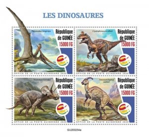 Guinea - 2020 Dinosaurs, Pteranodon, Triceratops - 4 Stamp Sheet - GU200254a