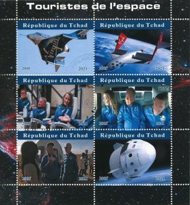 Chad 2021 CTO Space Stamps Space Tourism Tourists Richard Branson Virgin 6v M/S