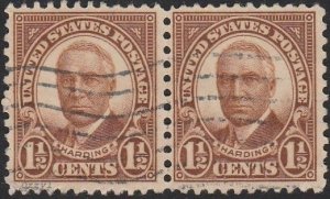 USA #684 1930 1-1/2c Brown Warren G Harding. USED-Fine-Pair.