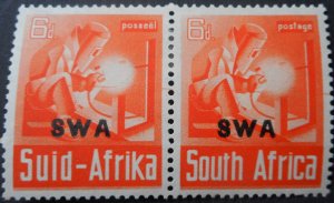 South West Africa 1941 War Effort Six Pence pair SG 119 mint