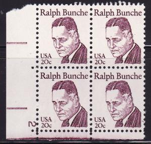 United States1980 20c Great Americans Series Ralph Bunche Plate NR. Block VF/NH