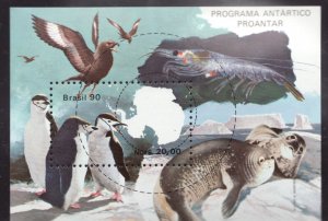 1990  Brazil  #2315 ss - Antarctic nature penguin birds mammals map stamp