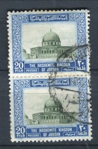 JORDAN; 1955 early King Hussein pictorial issue fine used 20F. Pair