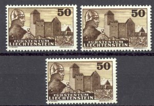 Liechtenstein Sc# 145 MNH lot/3 1937-1938 50rp Knight & Gutenberg Castler