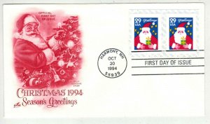 1994 CHRISTMAS HARMONY MINNESOTA Imperforate Santa Claus Pair On Backing!