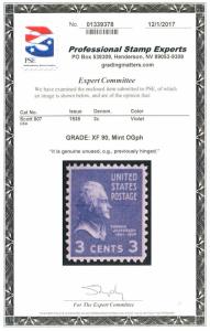 US #807 PSE GRADED 90 CERTIFICATE NH, XF mint never hinged, wonderfully fresh...