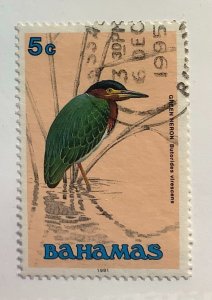 Bahamas 1991 Scott 709 used - 5c,  Bird, Green Heron, Butorides virescens