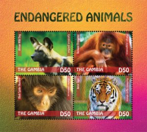 Gambia 2014 - Endangered Animals Tigers - Sheet of 4 stamps - Scott #3616 - MNH