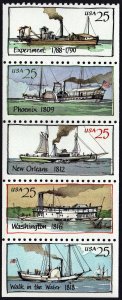 SC#2405-09 25¢ Steamboats Booklet Pane of Five: No Tab (1989) MNH*