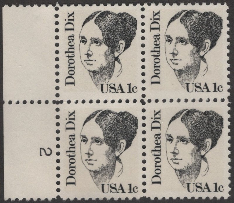 SC#1844 1¢ Dorothea Dix Plate Block of Four: #2 (1983) MNH