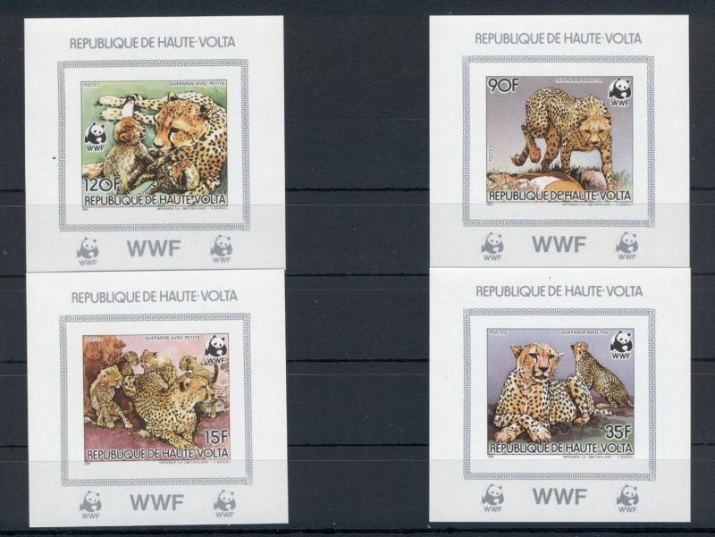 Animals Cheetah Wild Cats WWF Fauna Upper Volta 1984 6 imperf de-luxe sheets