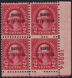 #647 Mint NH, Fine+, Plate number block of 4 (CV $180) (CV $7.25 - ID49768) -...