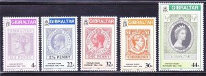 Gibraltar 485-89 MNH OG 1986 Stamp on Stamp Postage Stamp Centennial Set of 5