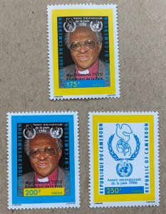 Cameroun 1986 Peace Year Desmond Tutu, MNH. Scott 825-827, CV $6.25