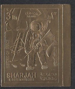 Sharjah # MI707B, Astronaut on Moon with Flag, Gold Foil. Imperf, Mint NH