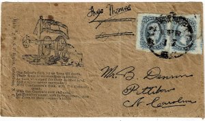 Confederate States 1860's Wilmington, N.C. cancel on PATRIOTIC cover, Scott 11